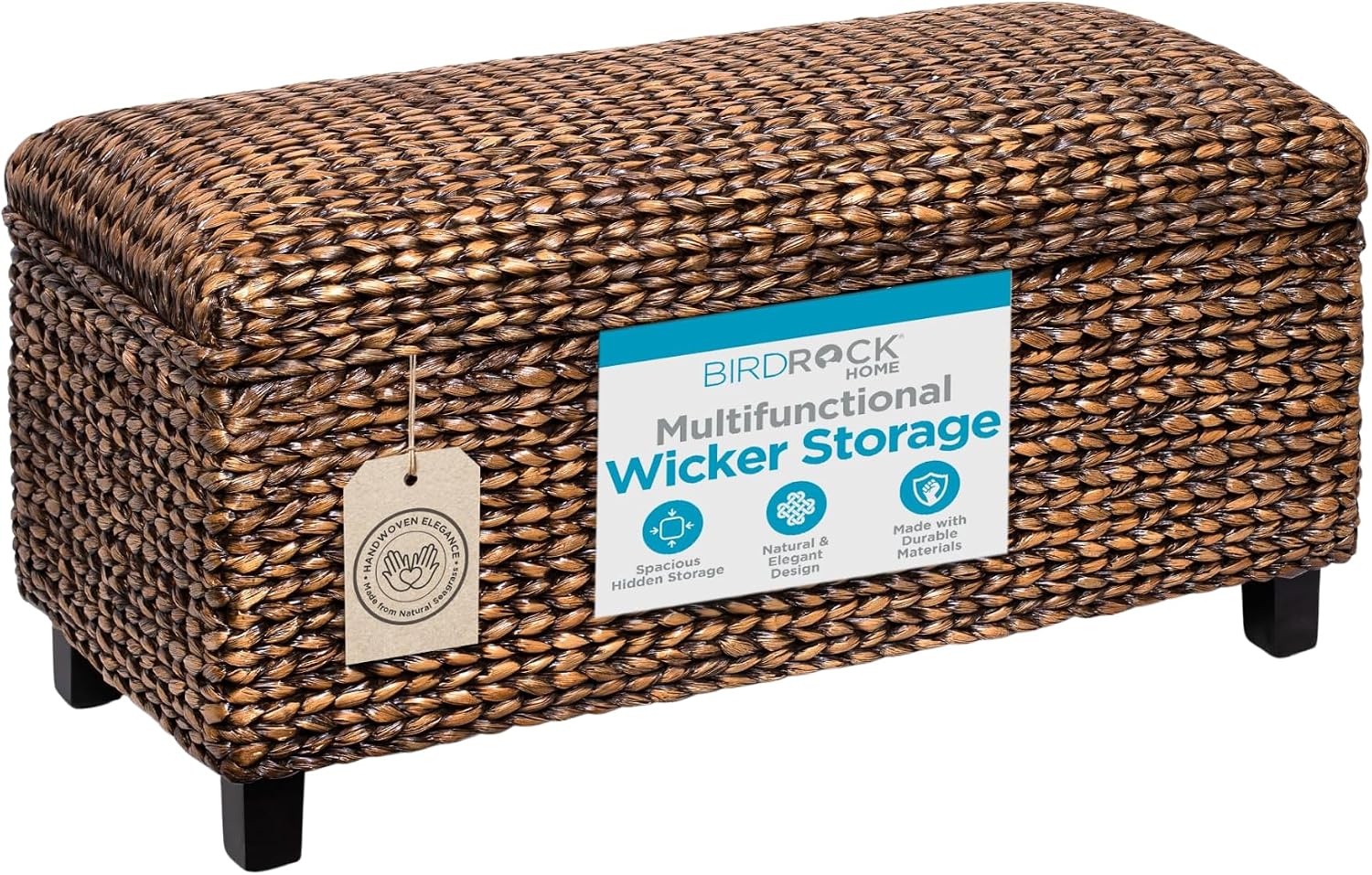 BIRDROCK HOME Hand-Woven Abaca Seagrass 36" Storage Bench with Lift-Top Lid (Brown Wash)