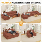 134" U Shaped Modular Sectional Sofa, Oversized Boneless Couches for Living Room,No Assembly Required Corduroy Cloud Couch with Chaise Lounge, Caramel 1 PCS