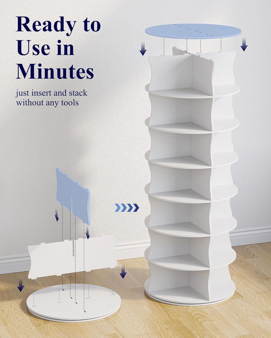 Kitsure Shoe Rack - 7-Tier Rotating Shoe Rack Tower, 360° Revolving Display & Storage Solution with Lazy Susan, Space-Saving Shoe Rack for Entryway, Closet, Bedroom, White