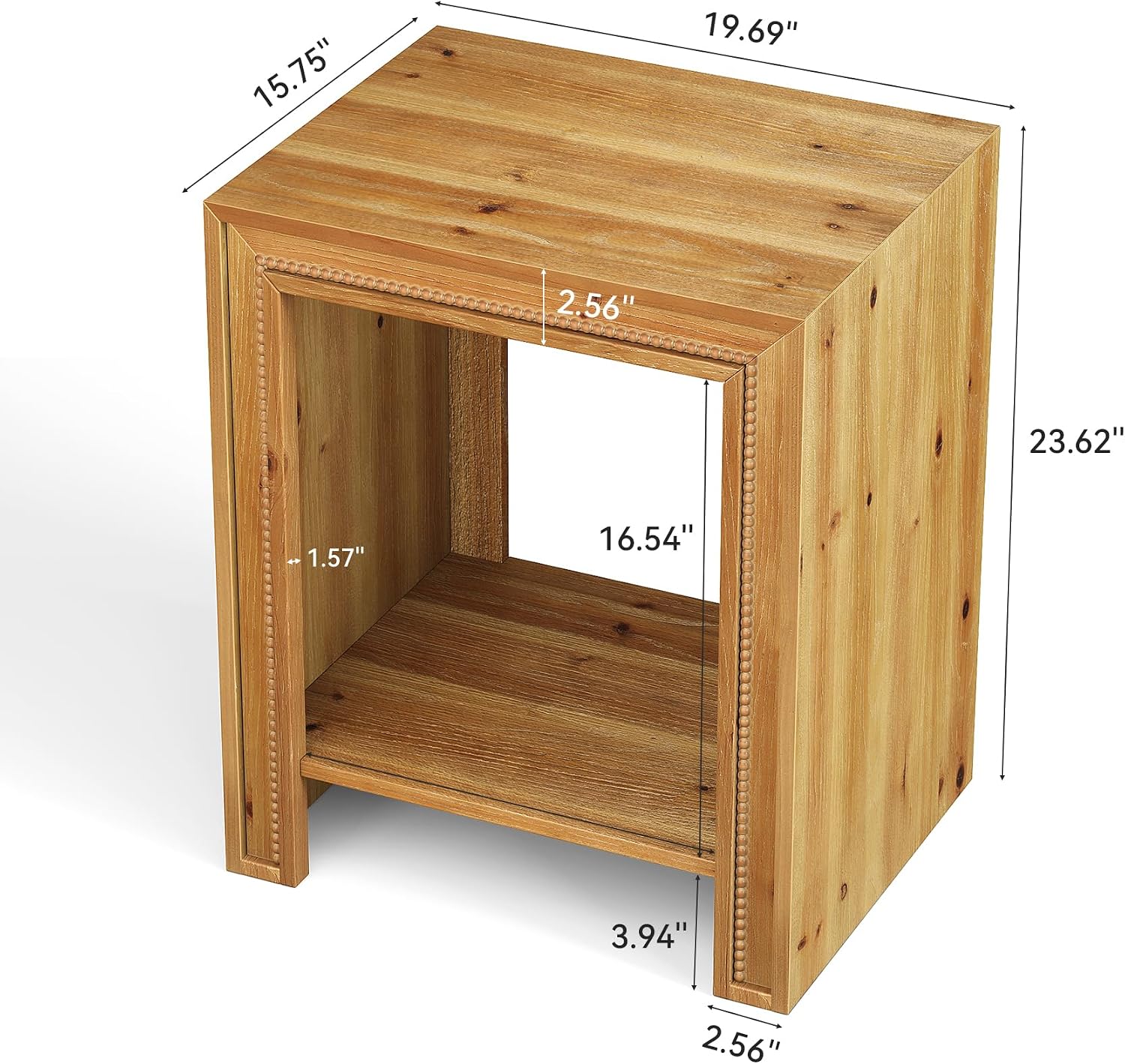 Solid Wood End Table, 2-Tier Farmhouse Side Table with Storage Shelves, Rustic Narrow Nightstand for Small Spaces, Living Room, Bedroom, Warm Brown (1)