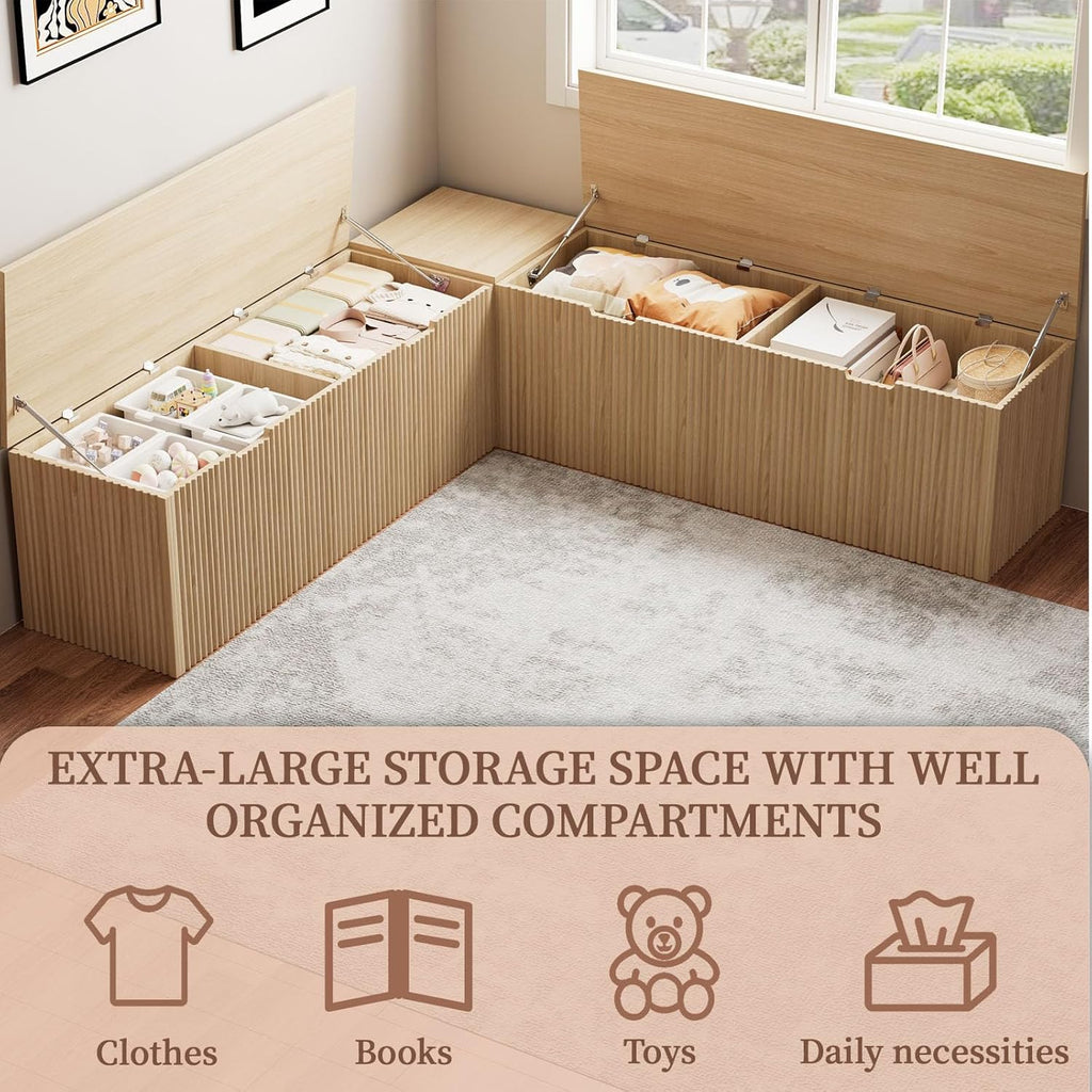 L-Shaped Corner Bench with Hidden Storage – Backless Breakfast Nook Seating, Modular Corner Nook Bench for Kitchen or Dining Room, Space-Saving Dining Bench with Storage