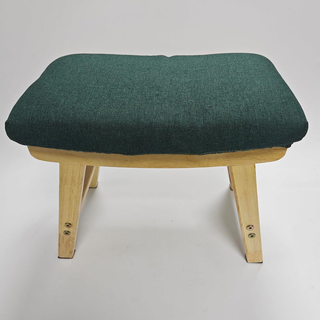 Solid Wood Footstool, Padded Shoe Bench with Fabric Cushion, Modern Upholstered Entryway Stool for Living Room, Bedroom & Dressing Room, Green & Natural Wood