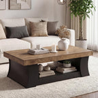 LITTLE TREE 55" Coffee Table, Living Room Table with Storage Shelf, Wooden Coffee Table, Modern Farmhouse Rectangle Center Table for Living Room, Bedroom, Office, Rustic Brown+Black