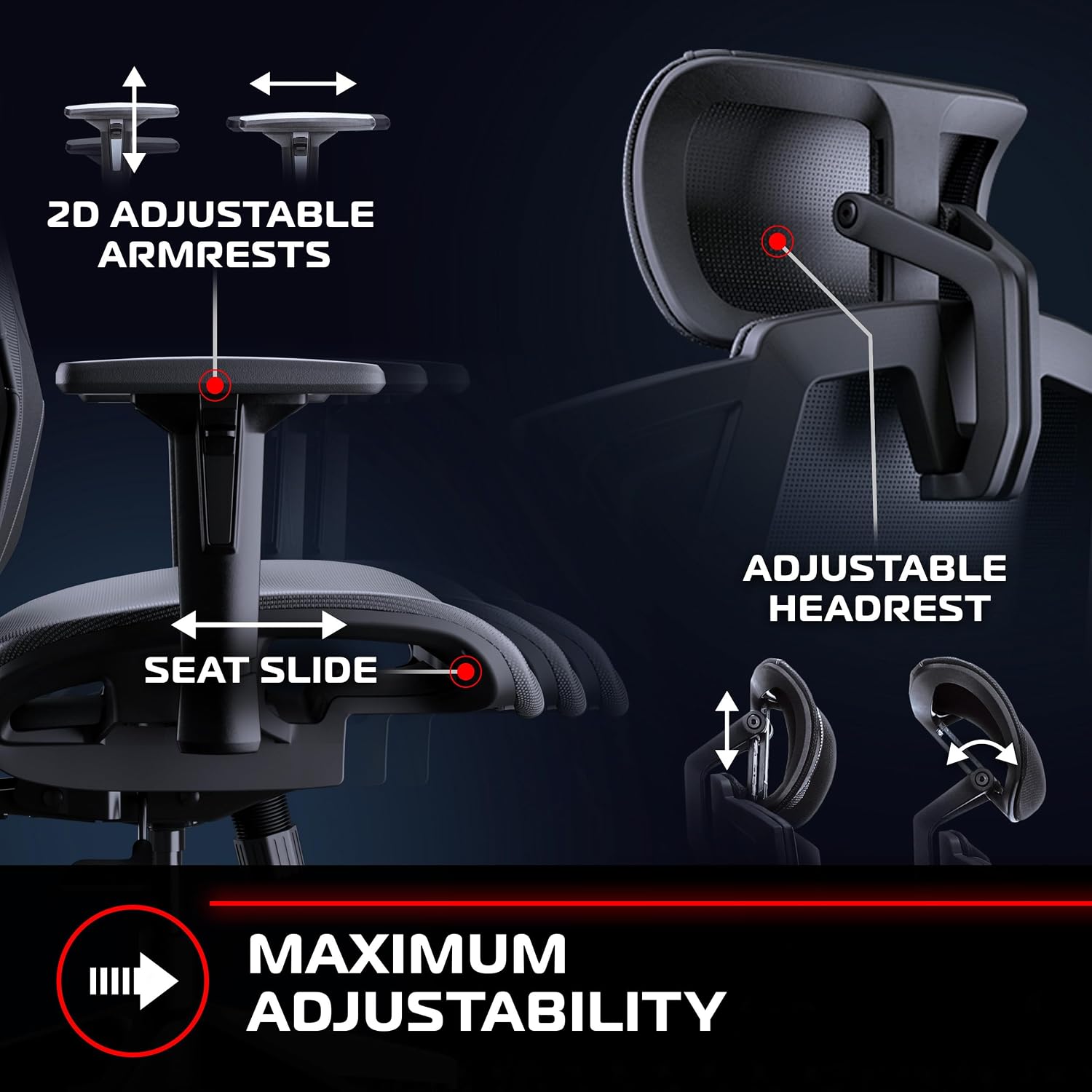 Respawn FLEXX Ergonomic Office and Gaming Chair with Lumbar Support - Breathable Mesh Recliner with Headrest & Adjustable Arms, Comfy Home Office Desk Chairs, Reclining Gaming Seat for Adults - Red