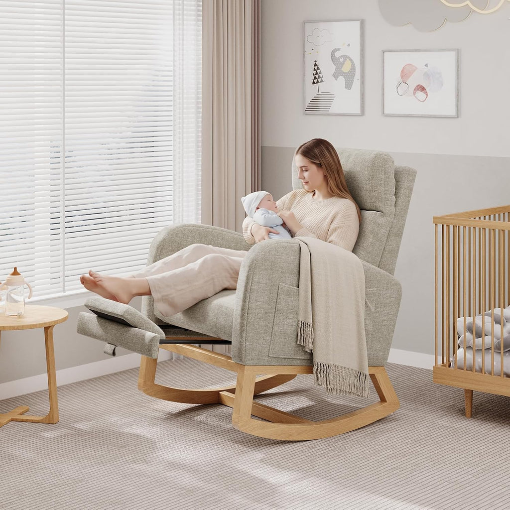 GarveeHome Rocking Chair, Modern Nursery Glider Chair with Side Pockets and Pillow, Rocker Chair for Living Room Bedroom Nursing Room, Grey