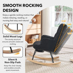 Nursing Rocking Chair, Teddy Glider Rocker with Footrest (Black) | Upholstered Accent Rocking Armchair with High Back & Side Pocket for Living Room Bedroom Nursery Office