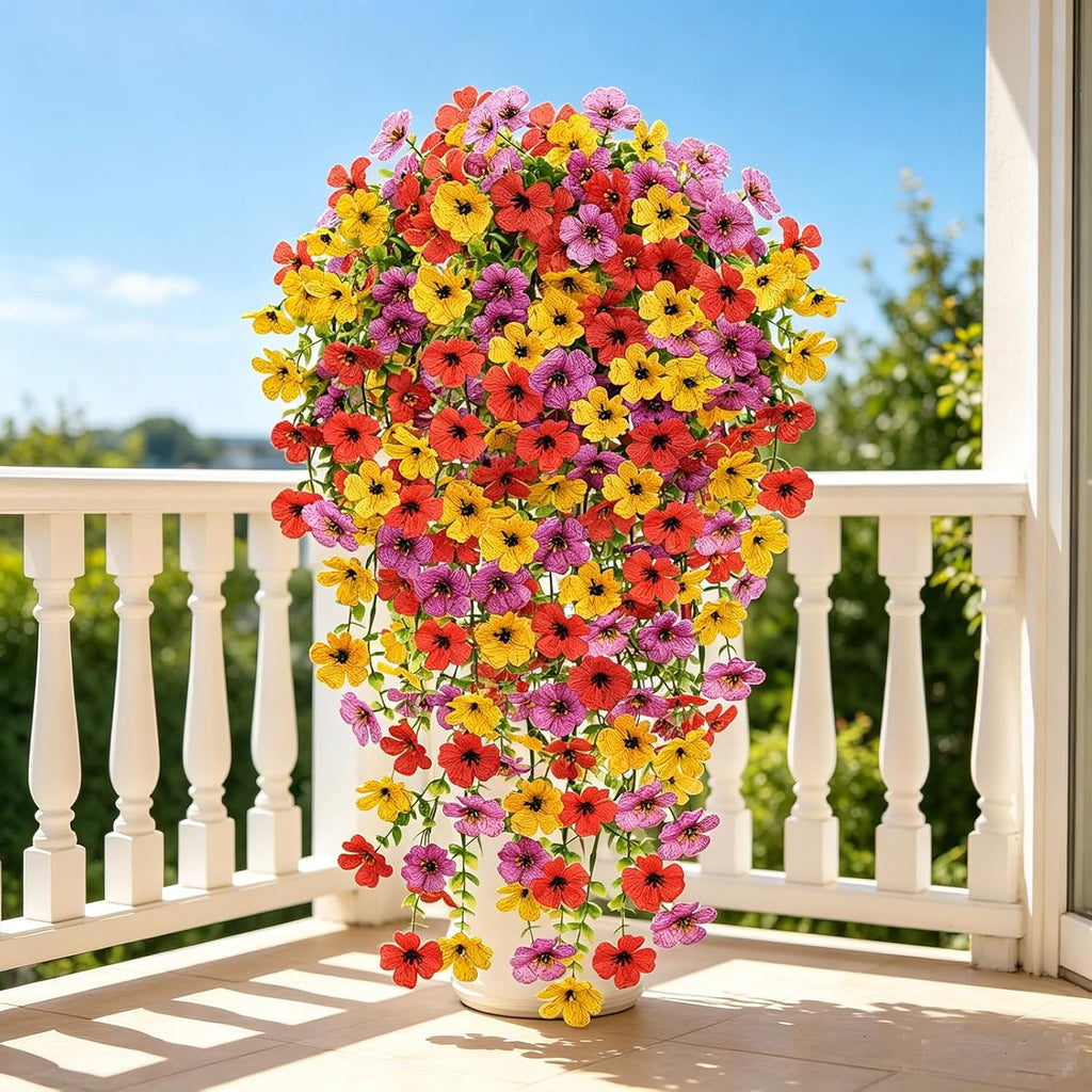 4 Pcs Artificial Flowers for Outdoors Summer Decor, URealistic Fake Flowers UV Resistant Hanging Flowers Silk Faux Plants for Outside, Garden, Yard,Porch, Wall Home Indoor (Mix Color)