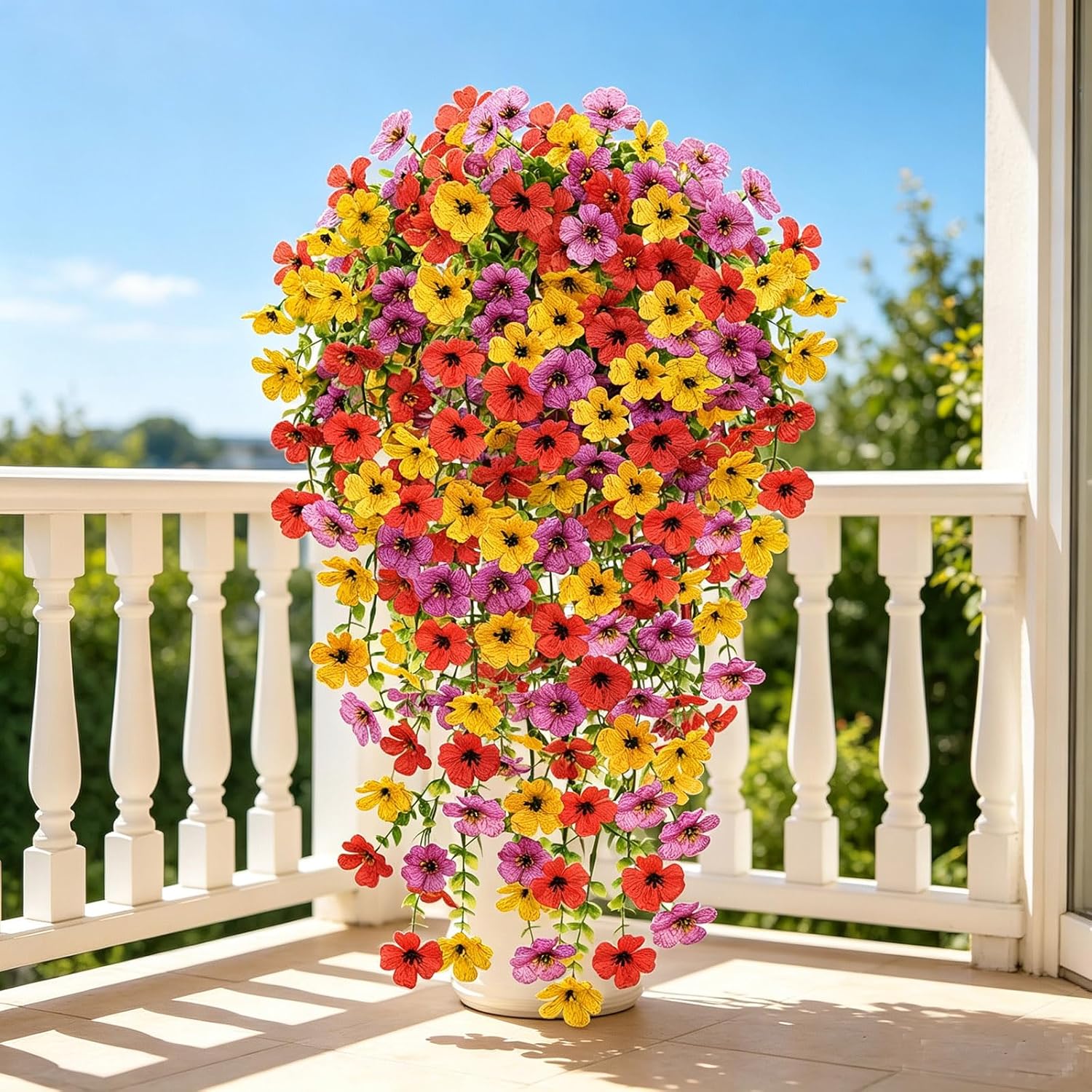 4 Pcs Artificial Flowers for Outdoors Summer Decor, URealistic Fake Flowers UV Resistant Hanging Flowers Silk Faux Plants for Outside, Garden, Yard,Porch, Wall Home Indoor (Mix Color)