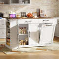 RALGEND Kitchen Island with Power Outlet & Drop Leaf, Rolling Storage Cart with Trash Storage Cabinet, Farmhouse Mobile Island Table for Kitchen, Dining Room, Hidden Casters, White and Walnut