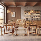 Solid Wood Bar Table, Farmhouse 31.5 Inch Square Counter Height Bistro Table with Footrest, Commercial Pub High Top Cocktail Furniture for Restaurant Cafe Bar, Brown