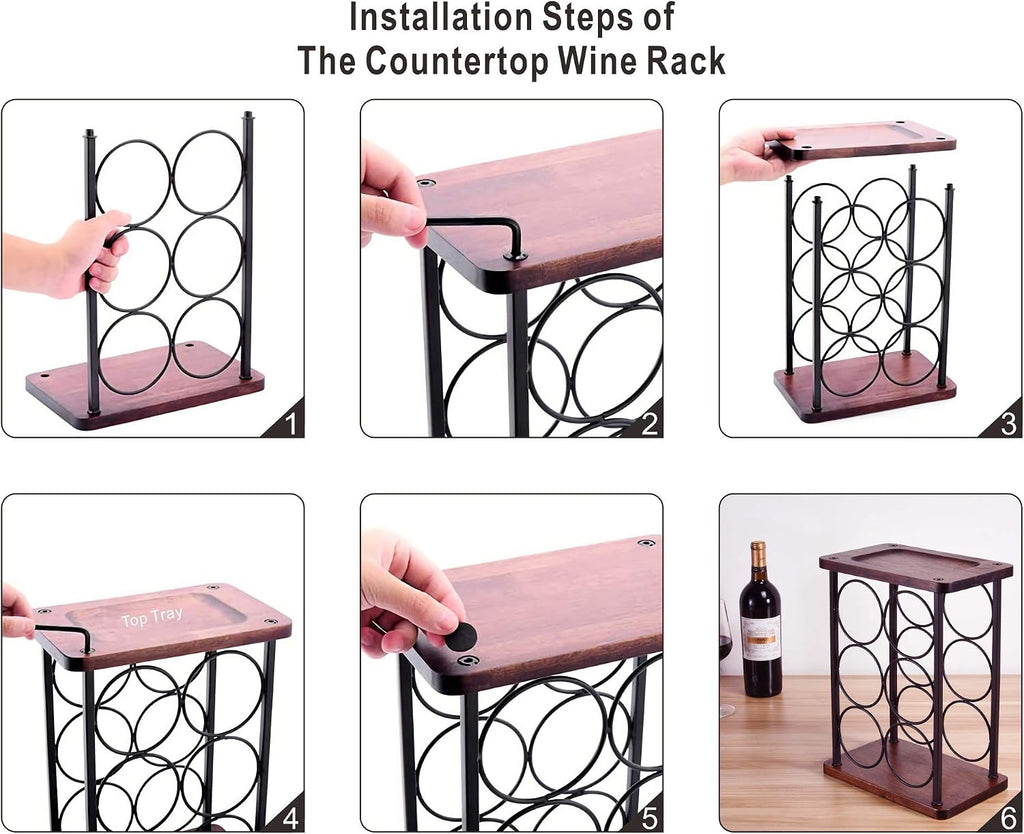 ALLCENER Countertop Wine Rack, Wood Wine Bottle Holder, Perfect for Home Decor & Kitchen Storage Rack, Bar, Cellar, Cabinet, Pantry, etc (Hold 6 Bottles)