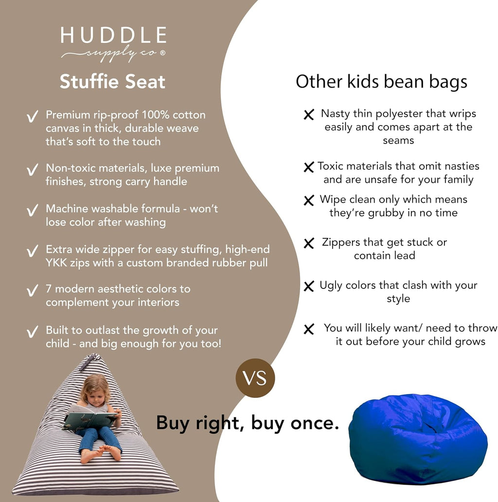 Huddle Original Stuffed Animal Storage Chair Washable Bean Bag Cover (No Filler) for the Perfect Kids Bean Bag Chair. XL Bean Bag Stuffed Animal Storage Bags | Store 100+ Toys 100% Cotton Canvas Grey