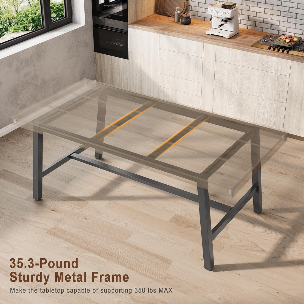 71" Industrial Dining Table for 6-8 People, Rectangular Kitchen Table with Large Wood Top & Sturdy Metal Frame, Spacious Office Writing Desk for Home, Kitchen, Family Gatherings, Grey