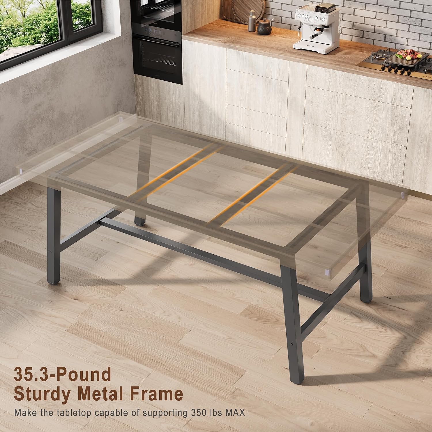 71" Industrial Dining Table for 6-8 People, Rectangular Kitchen Table with Large Wood Top & Sturdy Metal Frame, Spacious Office Writing Desk for Home, Kitchen, Family Gatherings, Grey