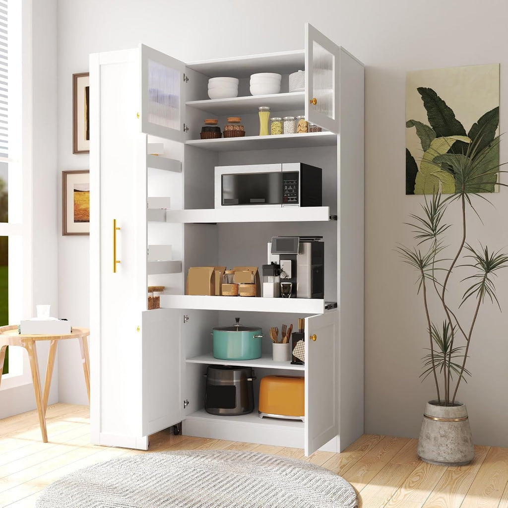 Modern Multi-Functional Cabinet, Farmhouse Storage Cabinet with 4 Doors, for Kitchen Dining Room,for Kitchen Home
