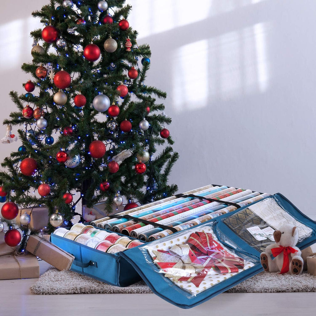 Hearth & Harbor Wrapping Paper Storage Container - Christmas Storage Bag with Interior Pockets - Gift Wrapping Organizer Storage Fits Up to 22 Rolls of 40" - Tear Proof Wrapping Paper Organizer