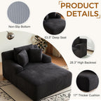 Avenix 66" Oversized Boneless Chaise Lounge Chair Indoor, Cloud Corduroy Reading Chair Deep Seat Sofa Couch Bed with 3 Pillows for Living Room, No Assembly Required, Black