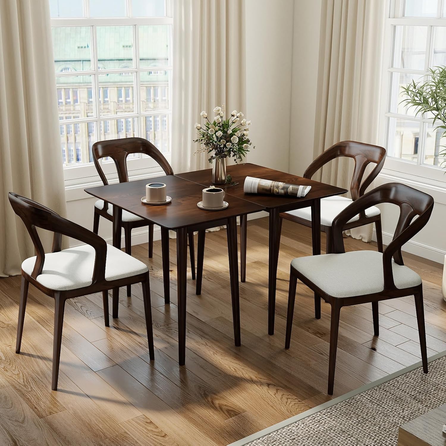 Giantex Dining Table for 2-4, 34" Rectangular Dinner Table with Solid Rubber Wood Frame, Space-Saving Kitchen Table for Small Space, Apartment, Living Room, Home Office (Walnut)