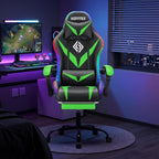 RGB Gaming Chair with LED Lights and Massage Ergonomic Computer Chair with Footrest High Back Video Game Chair with Adjustable Lumbar Support Linkage Armrest Green and Black