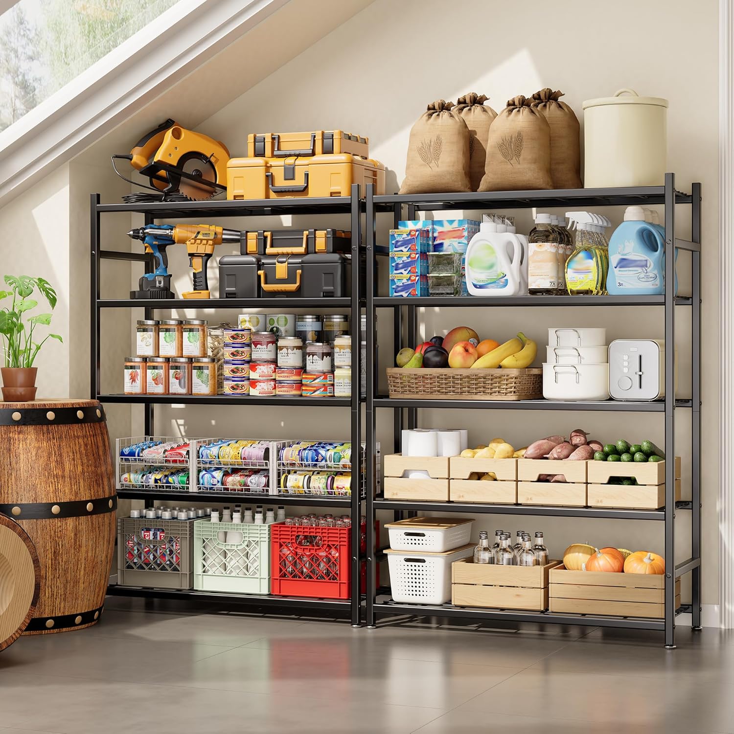 36.4" W Storage Shelves, 5-Tier Metal Shelving Unit with Adjustable Feet, Shelf Organizer for Garage, Kitchen, Pantry and Closet Organization, 36.4" x 11.8" x 68.3", Black