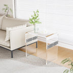 Dethan Clear Acrylic Accent Table, 16.3" x 12.0" x 18.1" U-Shape Modern Lucite End Table for Living Room and Bedroom Home Décor, (Silver)