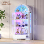 Dystler Curio Cabinet with RGB Lights, 72" Tall Arched Display Cabinet with Glass Doors, 4-Tier Large Shelf Display Case for Collectibles Bookcase Living Room, White