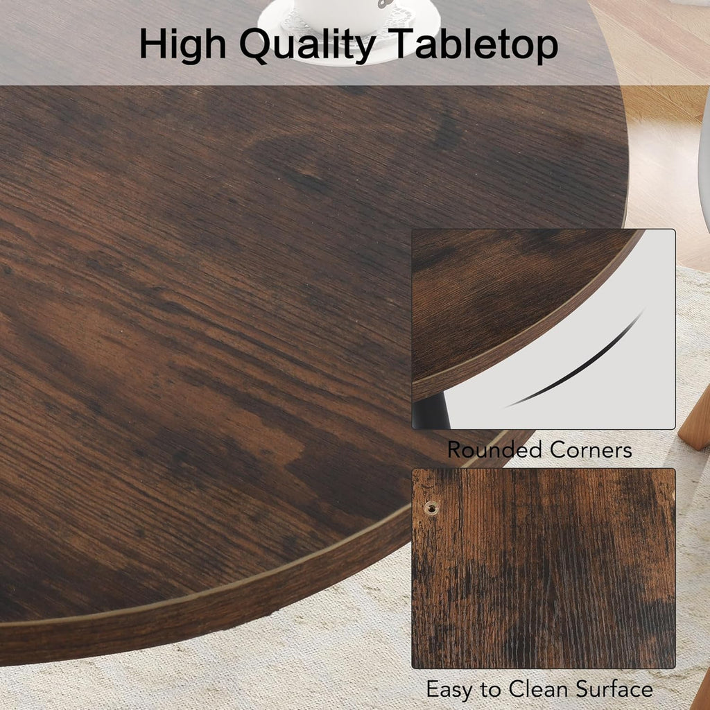 Round Dining Table, 23.6" Kitchen Dining Table with Thickened Tabletop and Metal Pedestal,Mid Century Modern Bistro Table for Dining Room,Small Places, Living Room,Cafe (Brown)