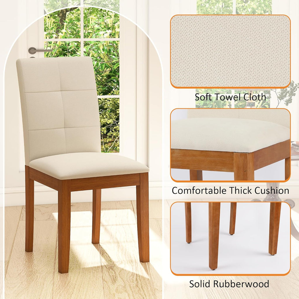 DAGONHIL Dining Chairs Set of 6, Modern Upholstered Fabric Dining Room Chairs, Armless Kitchen Chairs with Wood Legs and Padded Seat for Living Room, Bedroom, Kitchen (Beige)