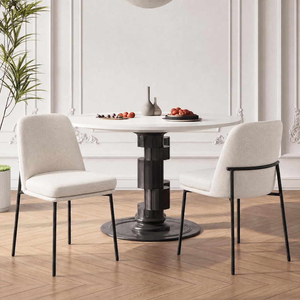 COLAMY Dining Chairs Set of 2, Modern Dining Chairs, Fabric Upholstered Dining Chairs, Kitchen Chairs with Curved Back and Metal Legs for Dining Room Kitchen Restaurant, Beige