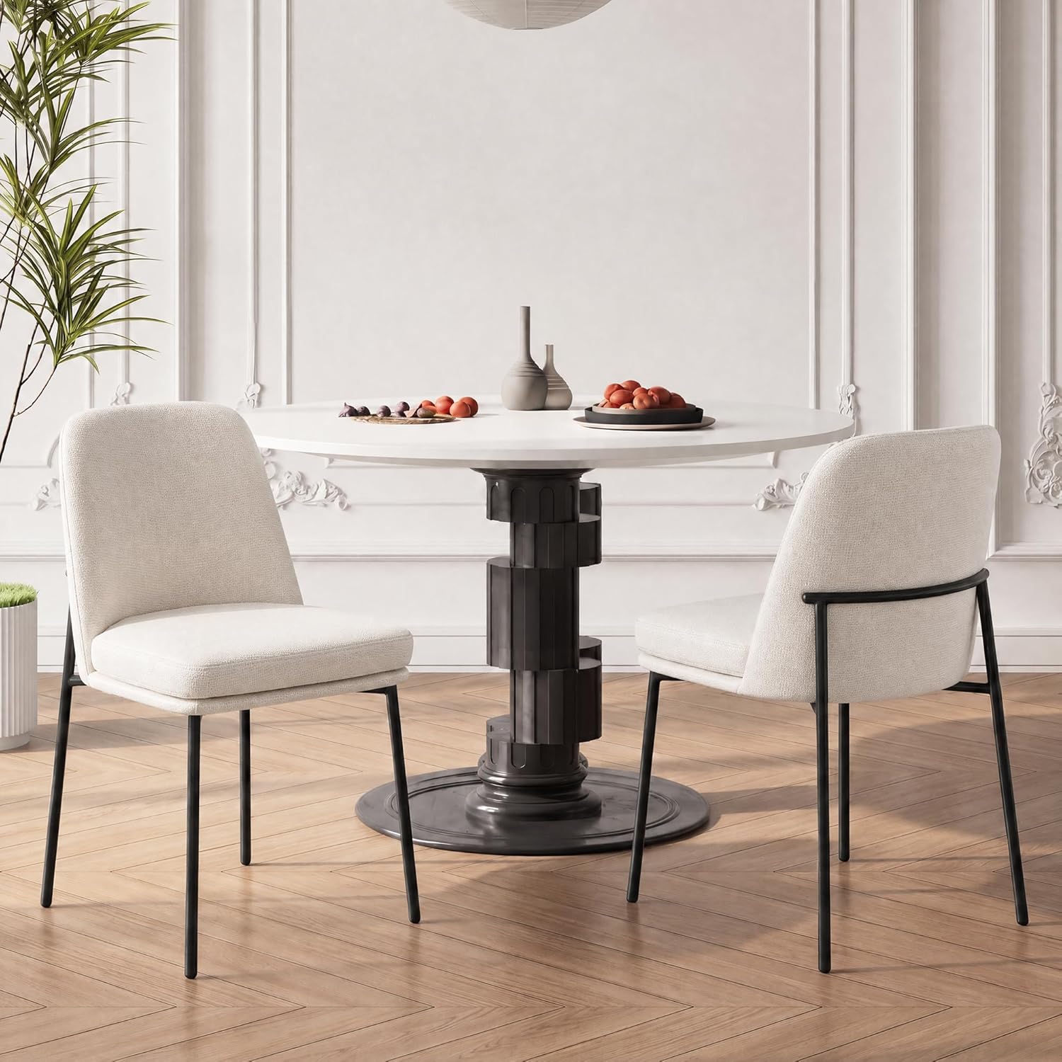 COLAMY Dining Chairs Set of 2, Modern Dining Chairs, Fabric Upholstered Dining Chairs, Kitchen Chairs with Curved Back and Metal Legs for Dining Room Kitchen Restaurant, Beige