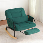 Oversized Reclining Rocking Chair with Foot Rest, 110°–160° Adjustable Backrest, Upholstered Armchair with Side Pocket for Nursery and Living Room, Green