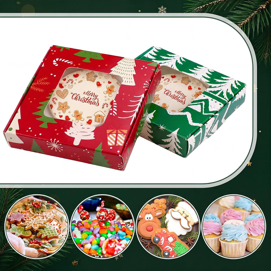 Gersoniel 30 Pcs Christmas Sublimation Ornaments Gift Boxes 3.54"x3.54"x0.7" Christmas Packaging Boxes with Window Sublimation Ceramic Discs Gift Wrapping for Festivals Holidays Xmas(Whimsical)