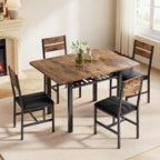 MapleGrace Dining Table Set for 4, Extendable Kitchen Table with 4 PU Leather Upholstered Dining Room Chairs, Wood Kitchen Table Set with Built-in Storage Rack for Dining & Small Spaces, Rustic Brown