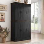 Hlivelood 71" Tall Kitchen Pantry,Farmhouse Storage Cabinet with Barn Doors,Organizer,Rustic Wood Cupboard,Farmhouse Pantry Cabinet for Kitchen,Dining Room,Living Room(Black)