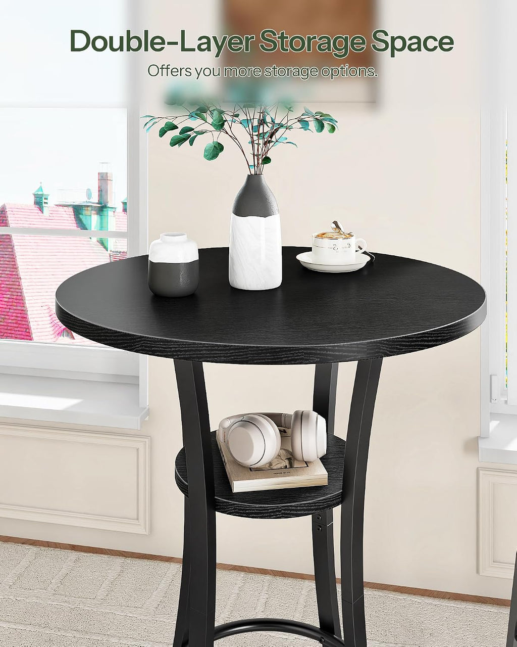 CHOEZON Round Bar Table, 2-Tier High Top & Counter Height Dining Table, Small Kitchen Dining Tables, for Bistro, Pub, Kitchen, Living Room, Black TBT03BB