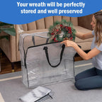 2 Pack 25 inches Wreath Storage Container,Extra Large Transparent Rectangular Christmas Ornament Storage Bags with Zipper and Handles,Perfect for Wreaths,Garlands,Gifts,Waterproof,Foldable