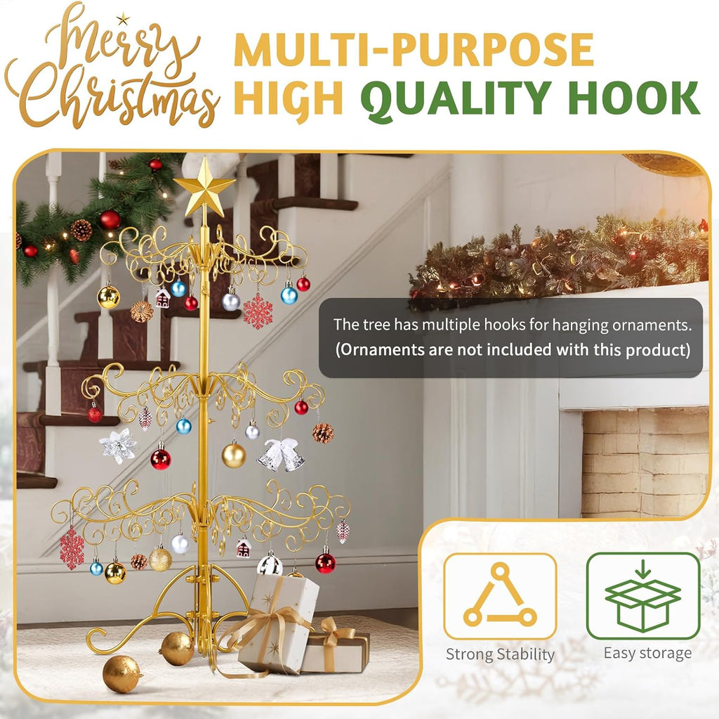 Karl home Metal Ornament Display Tree Stand, 3ft Wrought Iron Christmas Tree for Halloween Christmas Balls Bauble Decorations Gift Craft(Yellow)