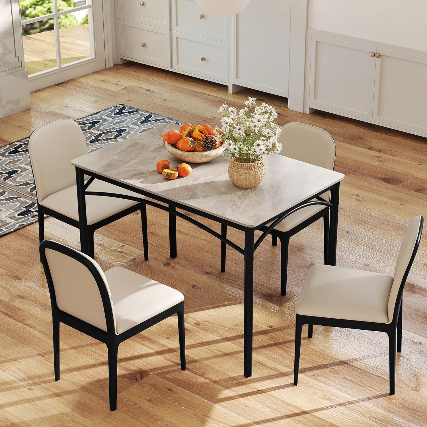 Giantex 43" Dining Table for 2-4, Rectangular Kitchen Table with Faux Marble Tabletop, Sturdy Metal Frame, Adjustable Foot Pads, Dinner Table for Small Space, Dinette, Living Room, Restaurant (Grey)