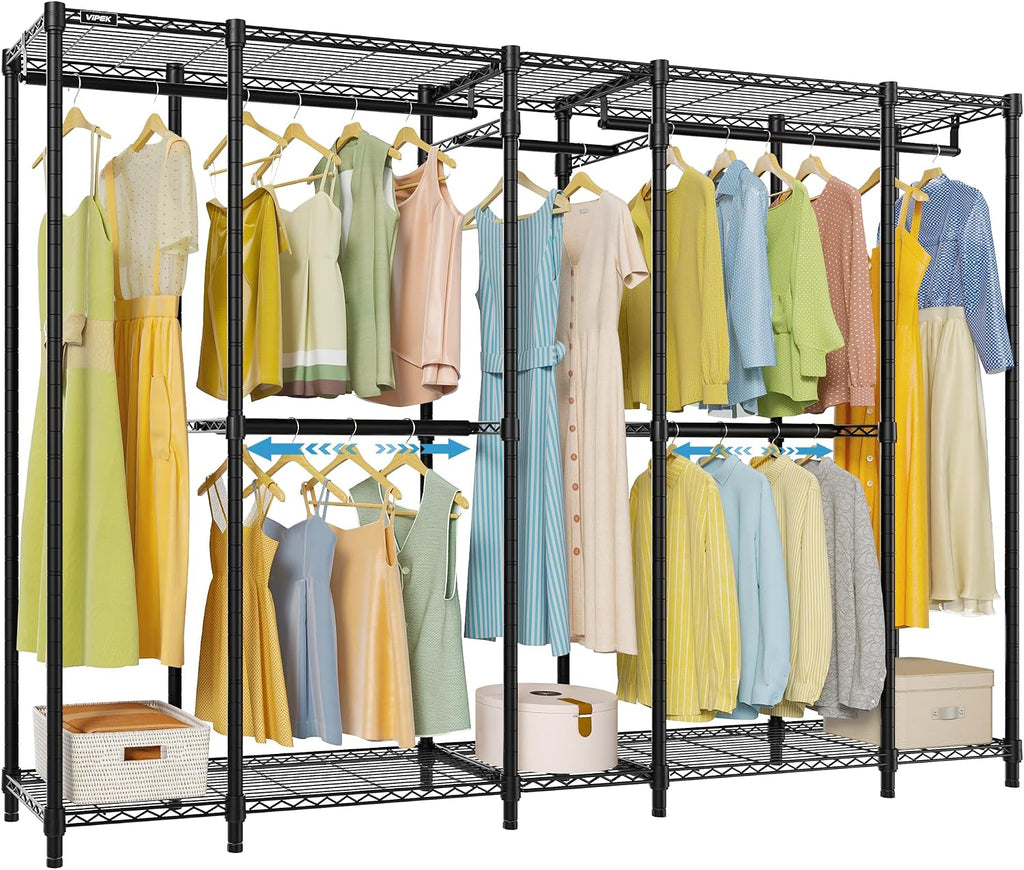 VIPEK V50 Basic Expandable Clothes Rack, Heavy Duty Closet System, Black | Freestanding, 5 hanging rods (2 extendable), 6 wire shelves, for Bedroom or Walk-in/Reach-in closet storage, 1200 lb Capacity