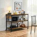 Yaheetech 47.5 Inches Kitchen Island with Storage, 3 Shelves, Rustic Brown | Rolling Kitchen Island With Power Outlet, Kitchen Island on Wheels with Wine Rack & Glass Holder & Hooks for Dining Room/Bar