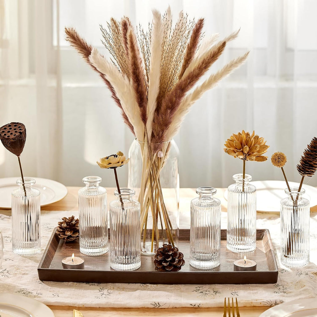 ComSaf Small Vases for Flowers Mini Clear Glass Bud Vases in Bulk, 5.2 inch Tall Mini Flower Vase, Vases for Centerpiece, Ribbed Vase, Wedding Table Ceterpiece, Home Decor, Housewarming Gift (Clear)