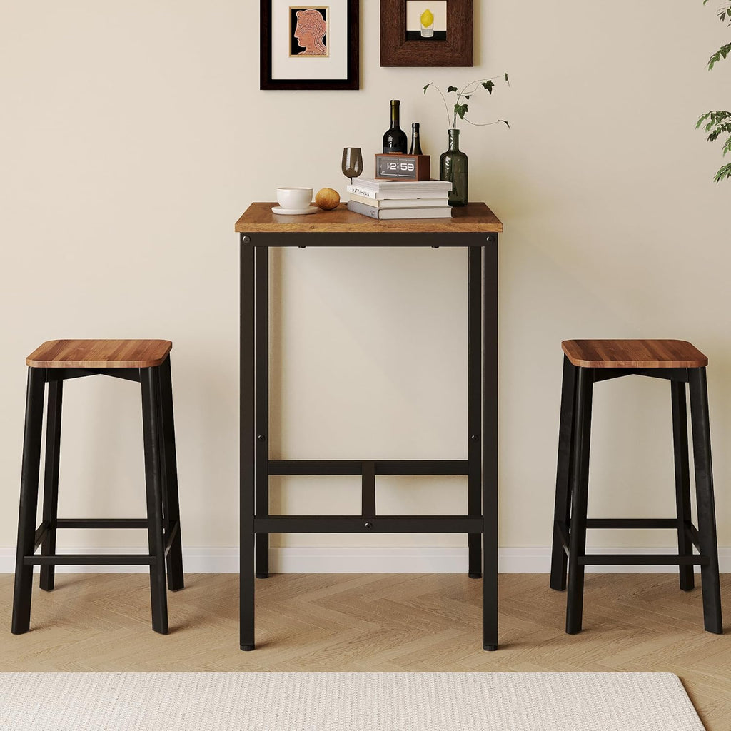 Lutown-Teen Square Bar Table, High Top Table - Industrial Metal Frame for Small Spaces & Narrow Kitchens, 23.6x23.6x36.9 in (LxWxH), Easy Assembly, Mahogany and Black