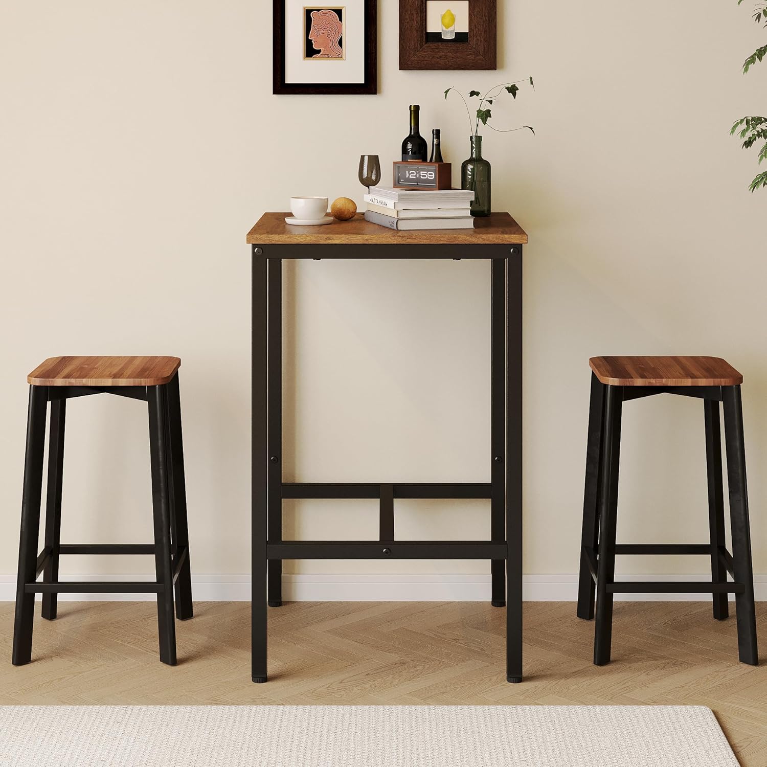 Lutown-Teen Square Bar Table, High Top Table - Industrial Metal Frame for Small Spaces & Narrow Kitchens, 23.6x23.6x36.9 in (LxWxH), Easy Assembly, Mahogany and Black