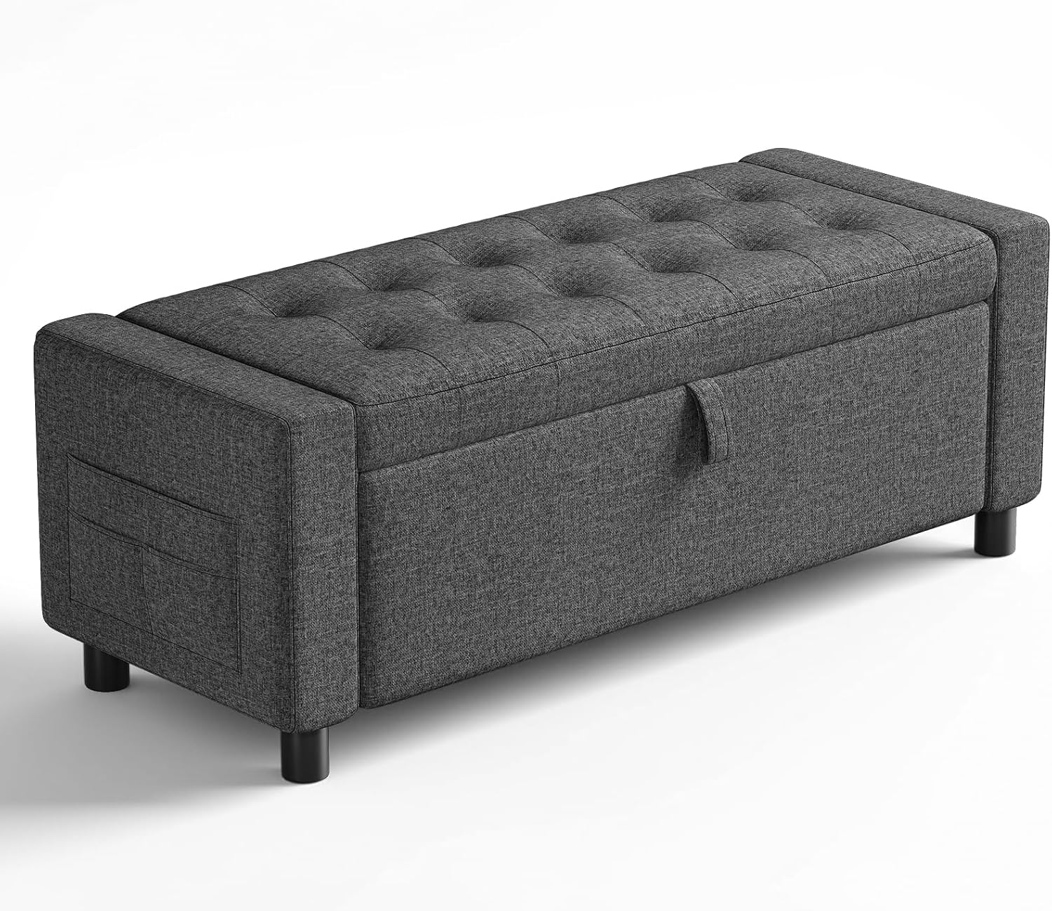 Amada 46" Ottoman with Storage,Storage Ottoman Bench with Safety Hinge, Hidden Compartment & Side Pocket, 400 lbs Weight Capacity, end of Bed/Entryway Bench for Bedroom/Living Room, Dark Gray