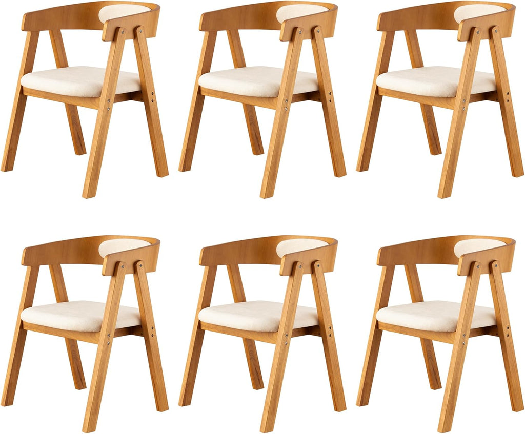 Chogori Wooden Dining Chairs, Modern Dining Room Chairs with Arms and Upholstered Seat, Farmhouse Style Chairs for Kitchen, Dining Room, Living Room (Dark Oak, Set of 6)