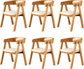 Chogori Wooden Dining Chairs, Modern Dining Room Chairs with Arms and Upholstered Seat, Farmhouse Style Chairs for Kitchen, Dining Room, Living Room (Dark Oak, Set of 6)