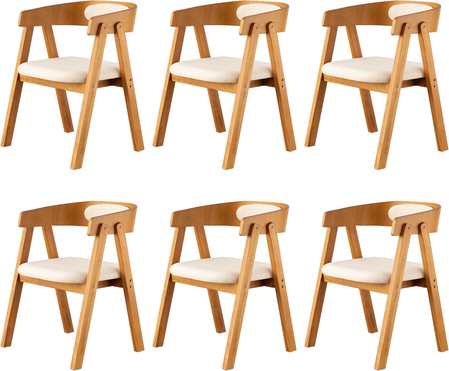 Chogori Wooden Dining Chairs, Modern Dining Room Chairs with Arms and Upholstered Seat, Farmhouse Style Chairs for Kitchen, Dining Room, Living Room (Dark Oak, Set of 6)