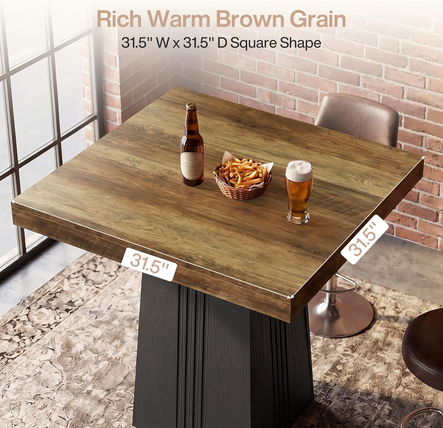 Tribesigns Square Bar Table, 35.4" H Bistro Pub Table with Fluted Hollow Base for Living Room Home Bar Cafe, Small Space (Only Table)