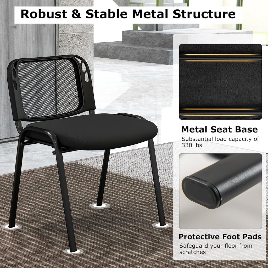 Tangkula Set of 10 Waiting Room Chairs, Stackable Reception Guest with Mesh Backrest, Waterfall Seat, Metal Frame & Carrying Handles, Office Desk Meeting Room Chairs for Lobby, Black