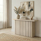 Henn&Hart 55'' Fluted Modern Rectangular Console Table, Ribbed Entryway Table, Sofa Table with Pedestal Base for Entryway, Living Room, Couch, Hallway, or Office, Beech White